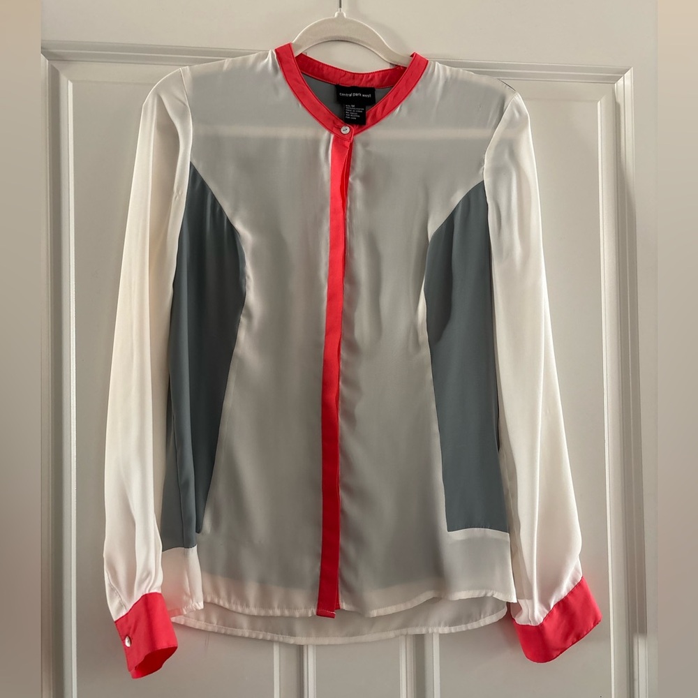 Central Park West White, Red, and Gray Blouse
